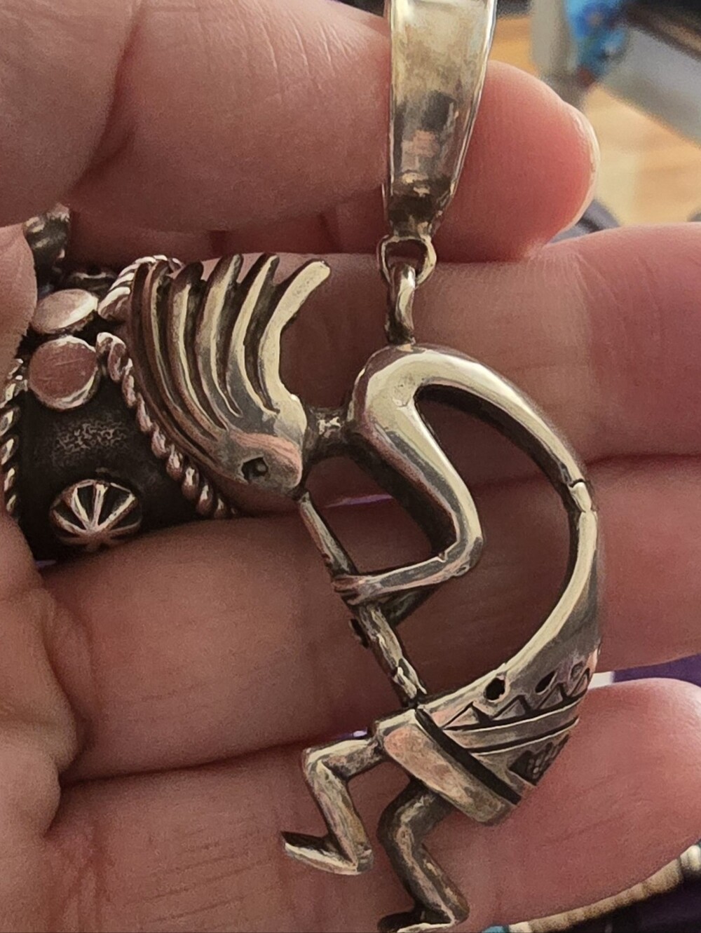 Sterling Silver Kokopelli Pendant Necklace - Silver